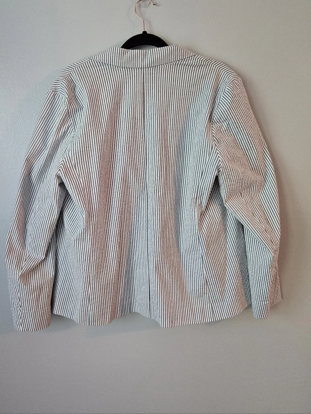 J. Jill Seersucker Blazer Jacket Large Gray White Pinstripe Striped One Button